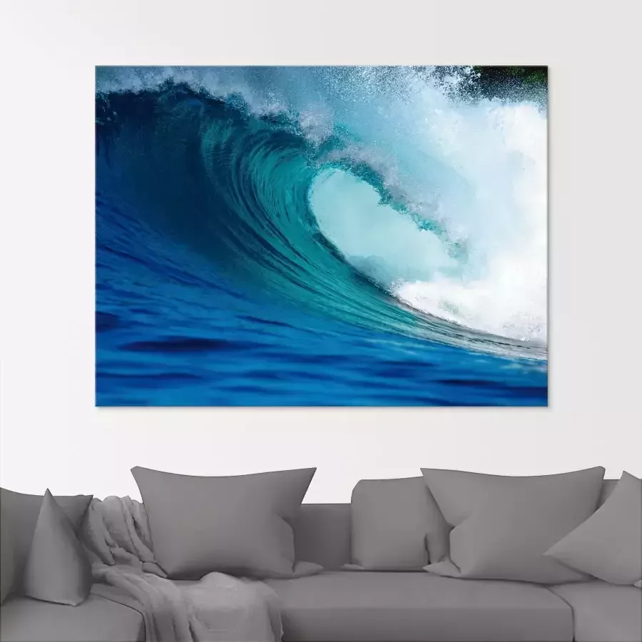 Artland Print op glas Blauwe surfgolf in verschillende maten