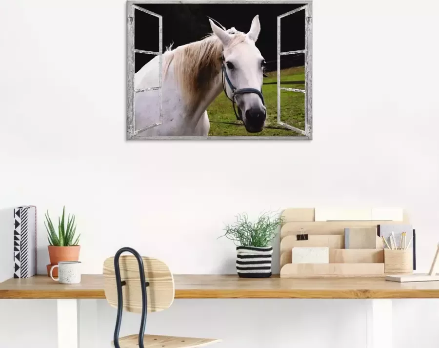 Artland Print op glas Blik uit het venster wit paard - Foto 2