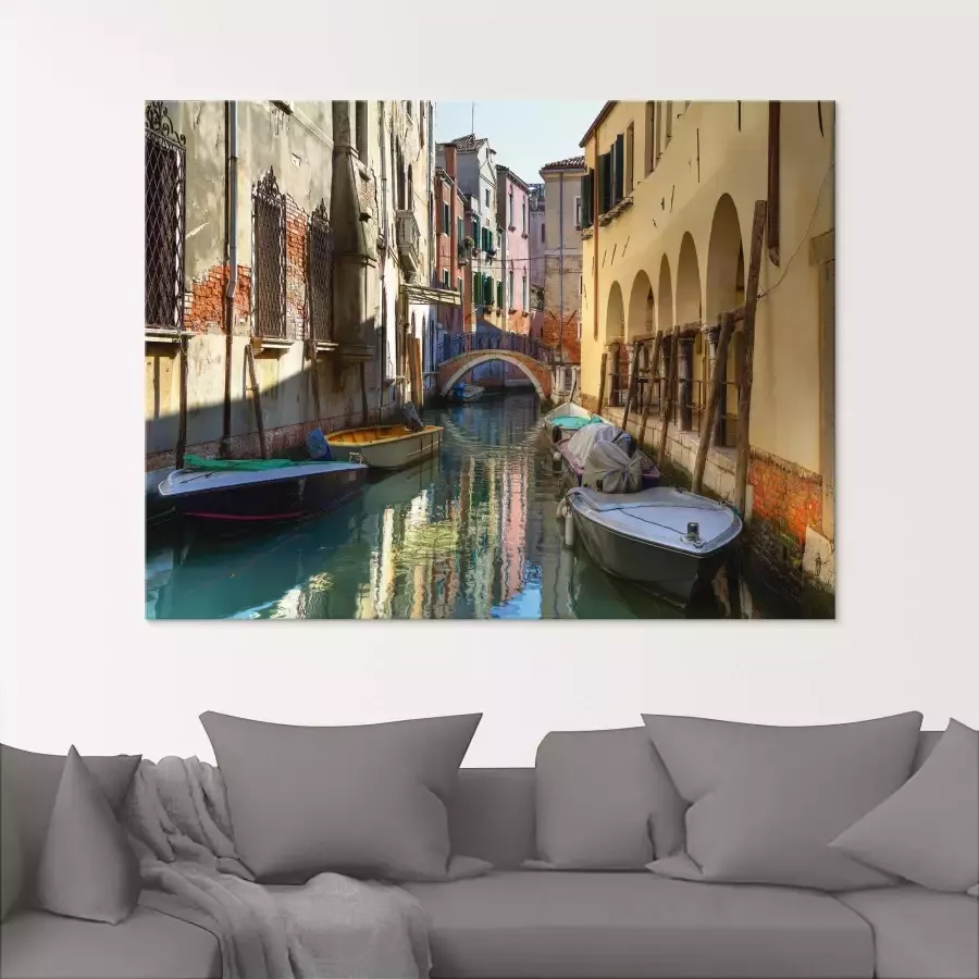 Artland Print op glas Boten op kanaal in Venetië - Foto 1