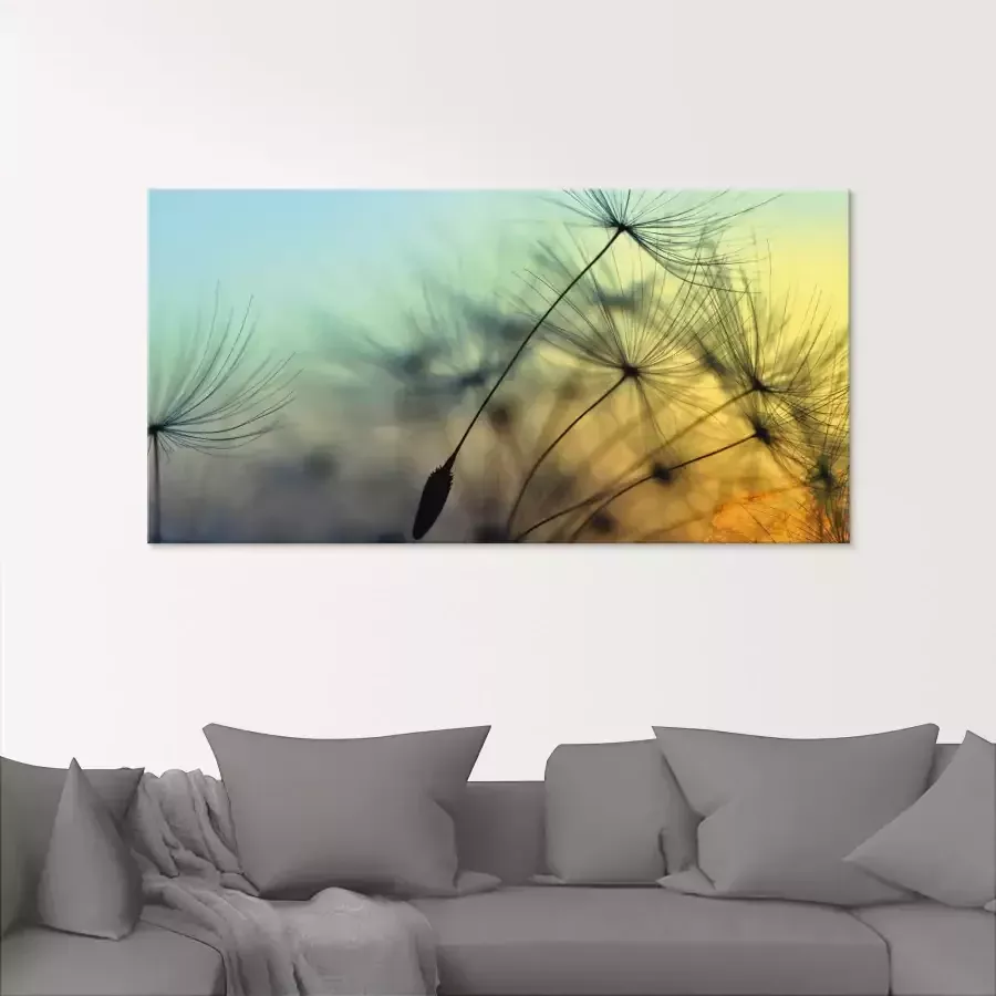Artland Print op glas Goudkleurige zonsondergang en paardenbloemen