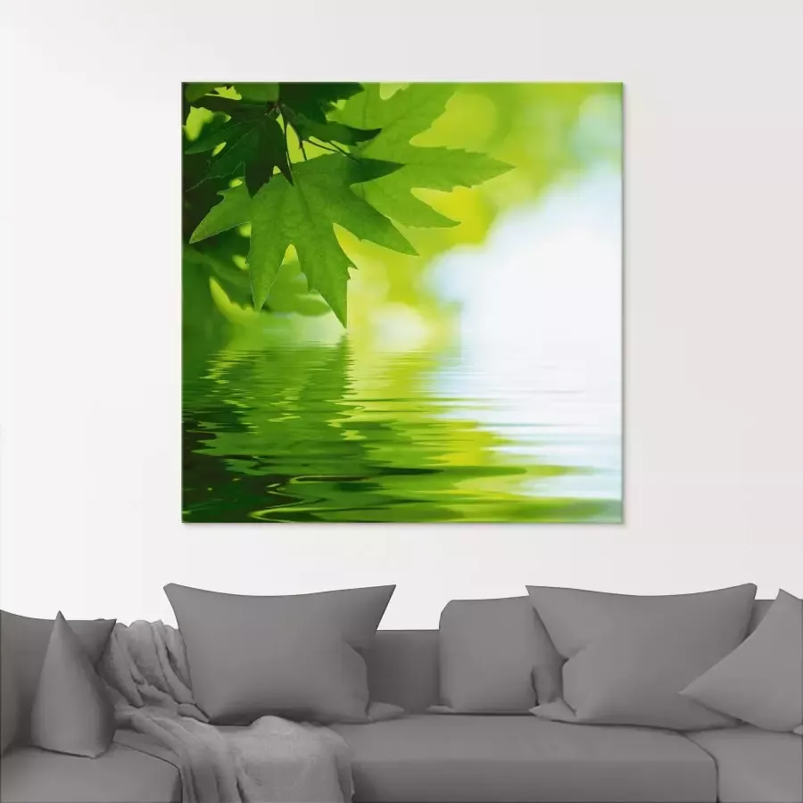 Artland Print op glas Groene blaadjes reflecteren in het water