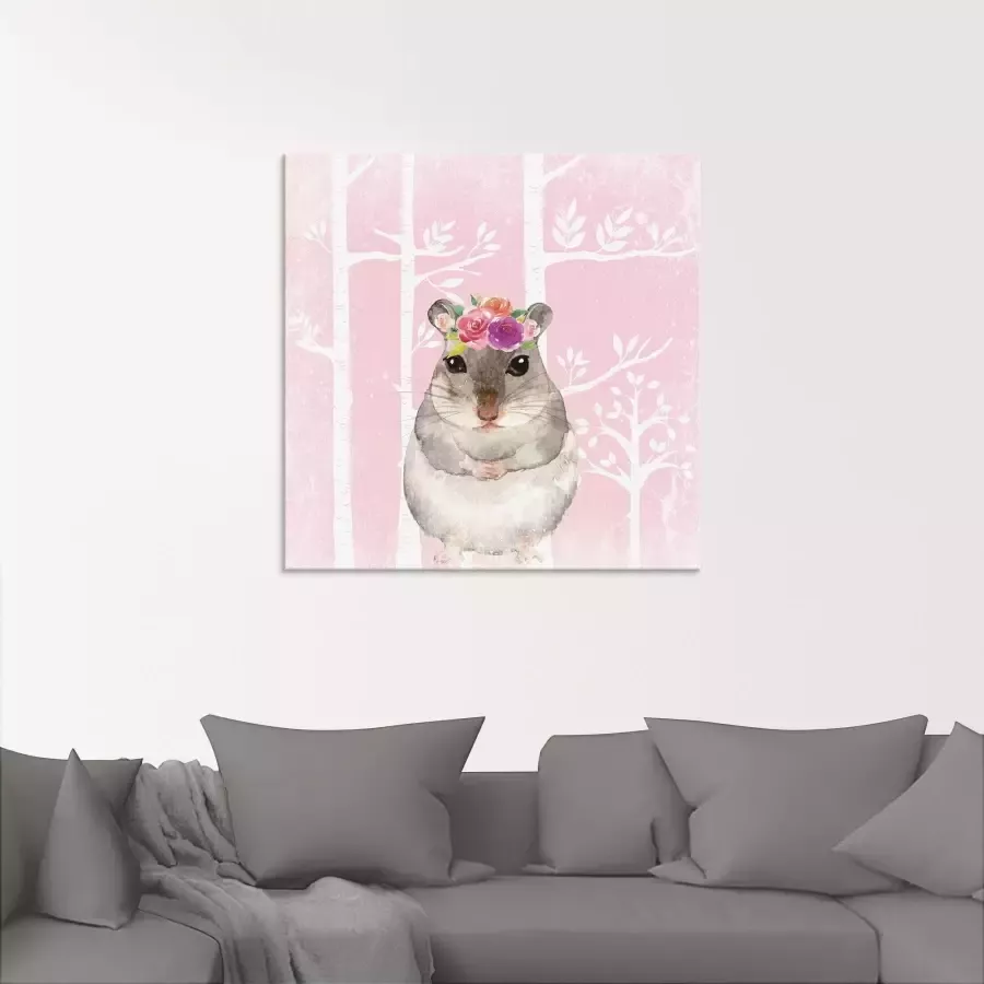 Artland Print op glas Hamster met bloemen in pink bos - Foto 1