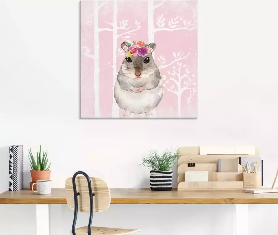 Artland Print op glas Hamster met bloemen in pink bos - Foto 2