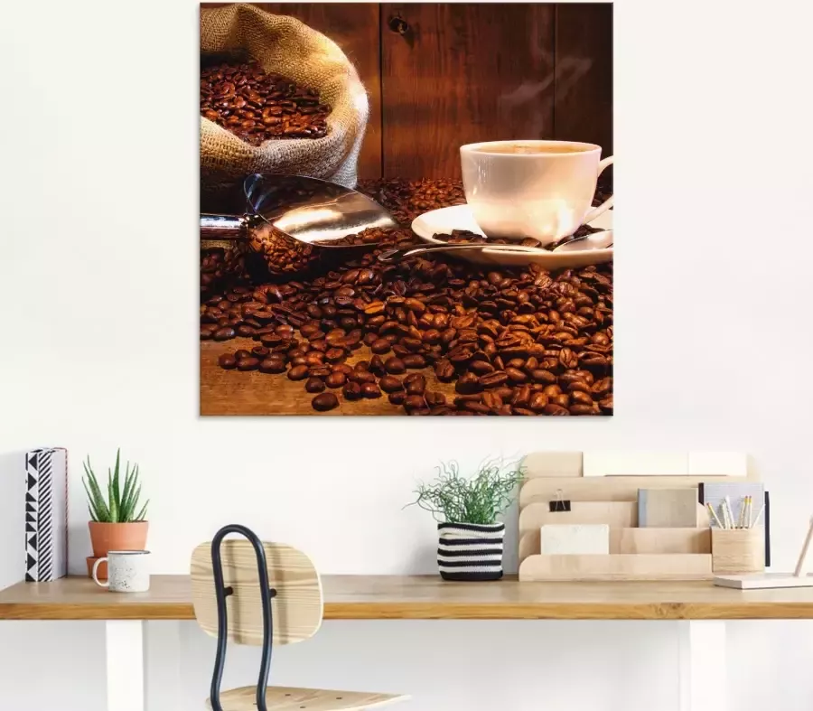 Artland Print op glas Koffiekopje en linnen zak op tafel - Foto 2