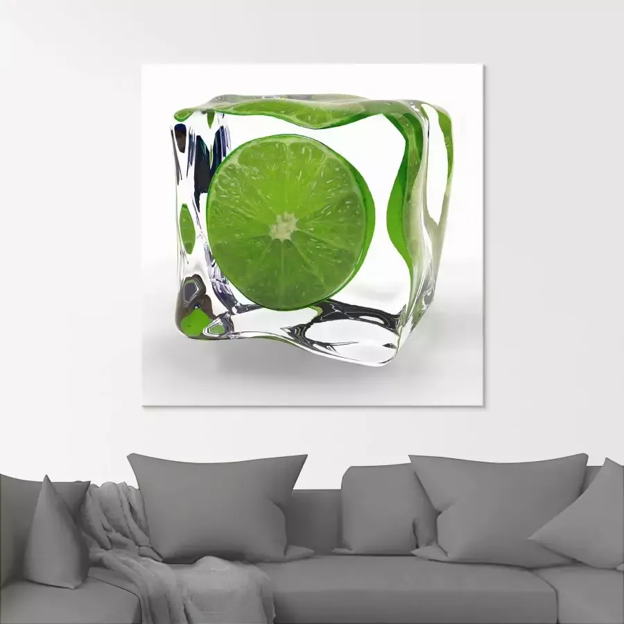 Artland Print op glas Limoen in ijsblokje in verschillende maten - Foto 1