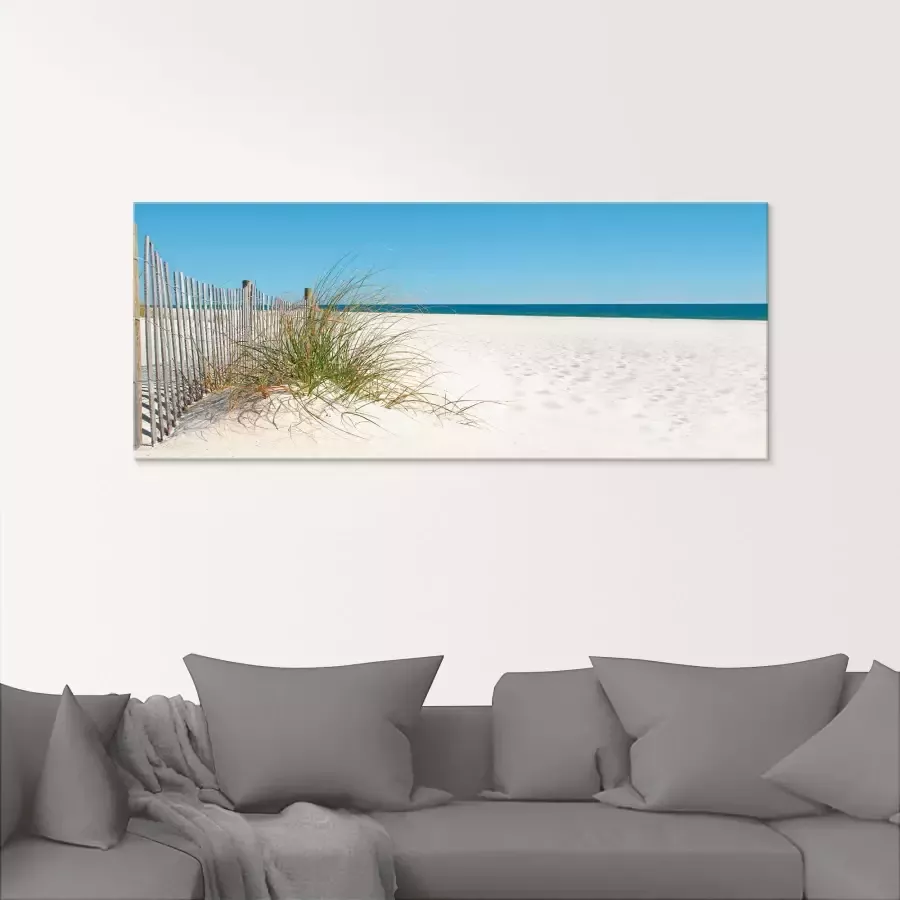 Artland Print op glas Mooie duinen met grassen en hek - Foto 1