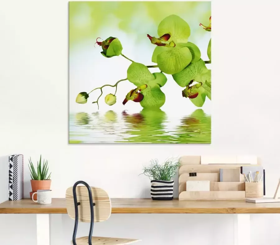 Artland Print op glas Mooie orchidee met groene achtergrond - Foto 2