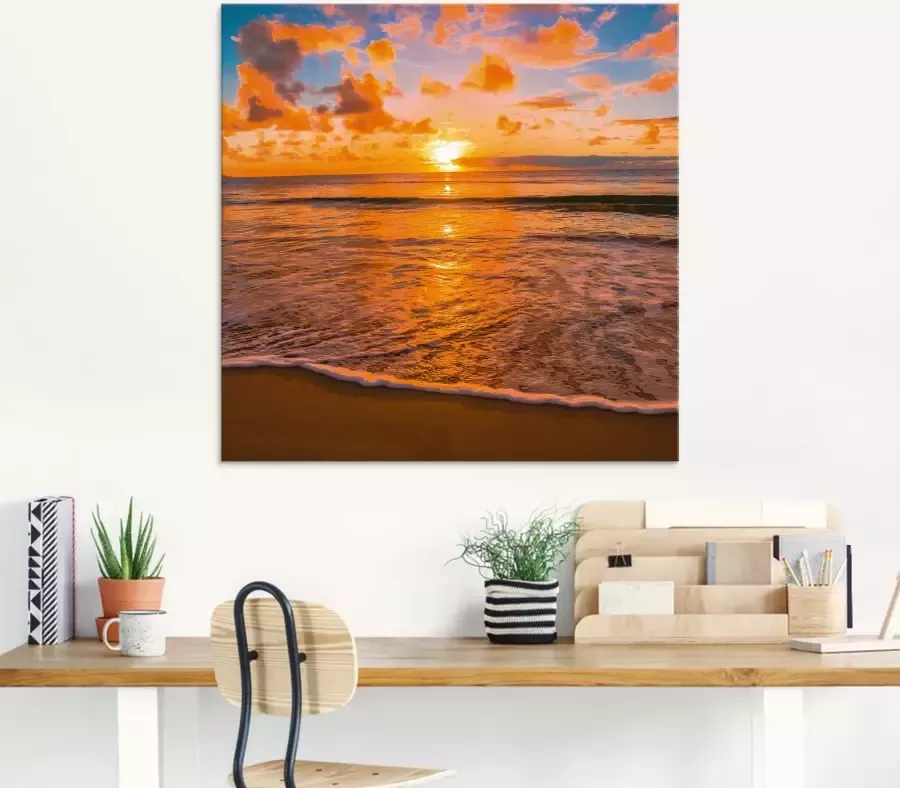 Artland Print op glas Mooie tropische zonsondergang aan het strand - Foto 1