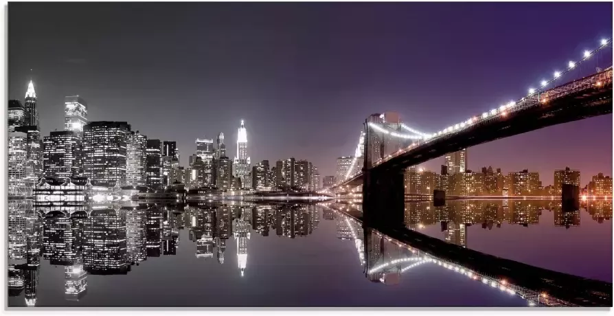 Artland Print op glas New York skyline nachtelijke reflectie - Foto 1
