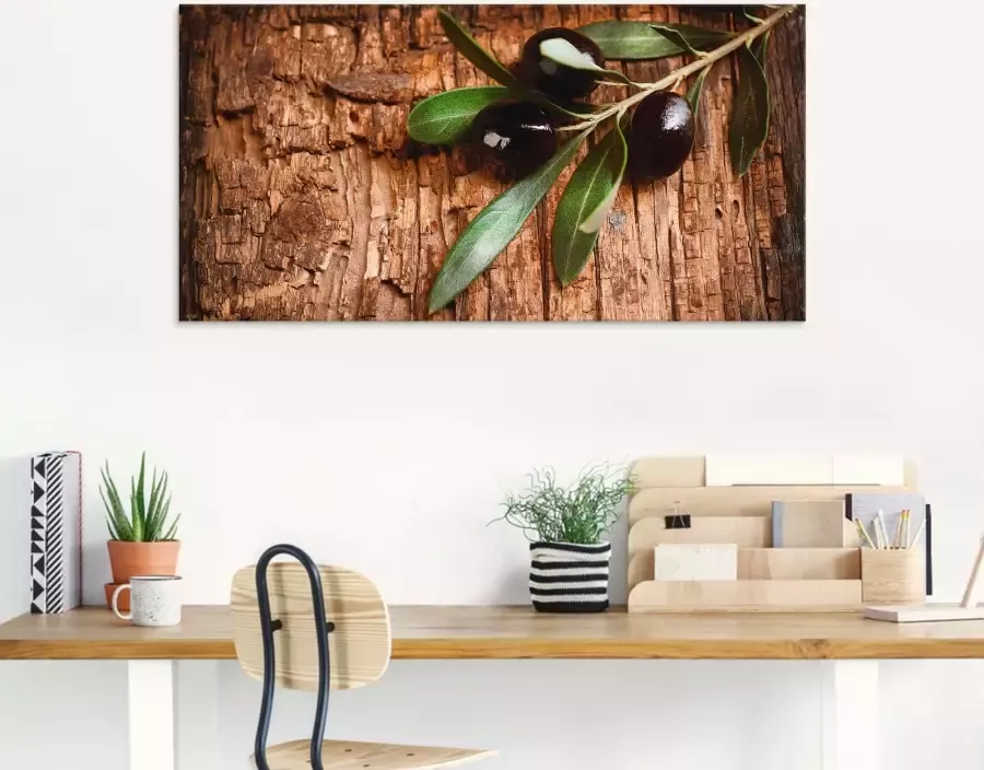Artland Print op glas Olijven voor een houten achtergrond - Foto 4