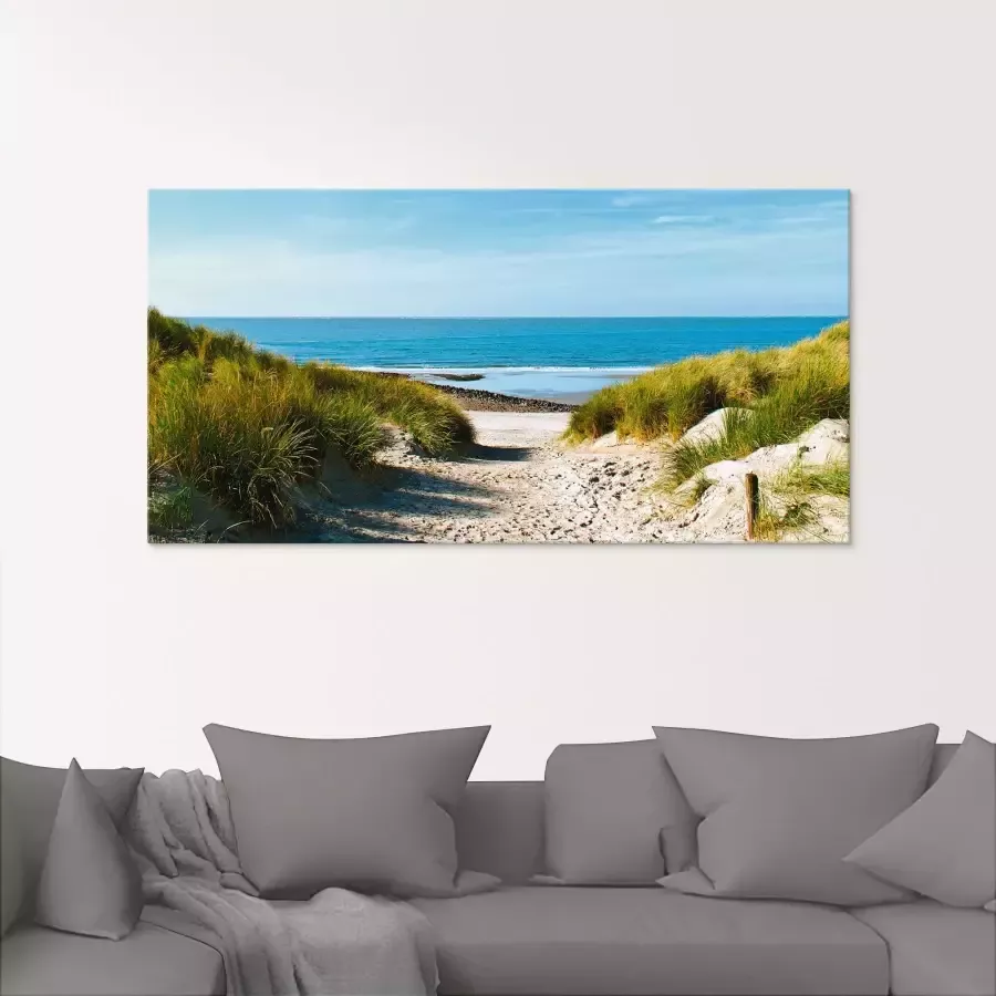 Artland Print op glas Strand met duinen en weg naar het water - Foto 1