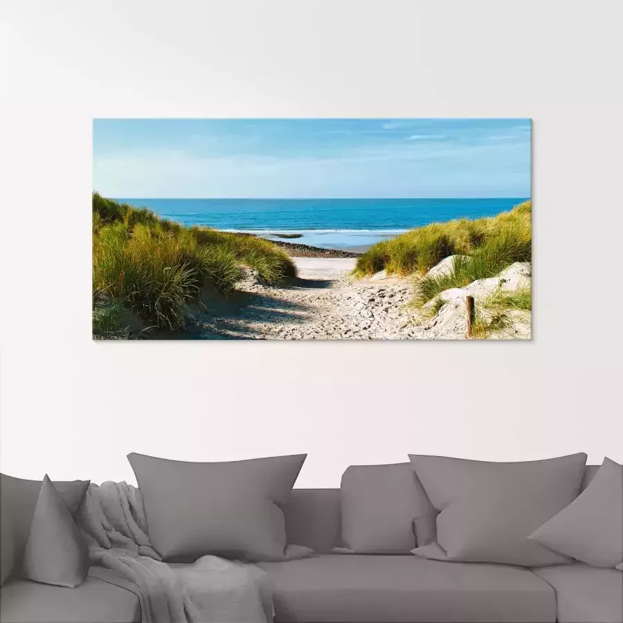 Artland Print op glas Strand met duinen en weg naar het water
