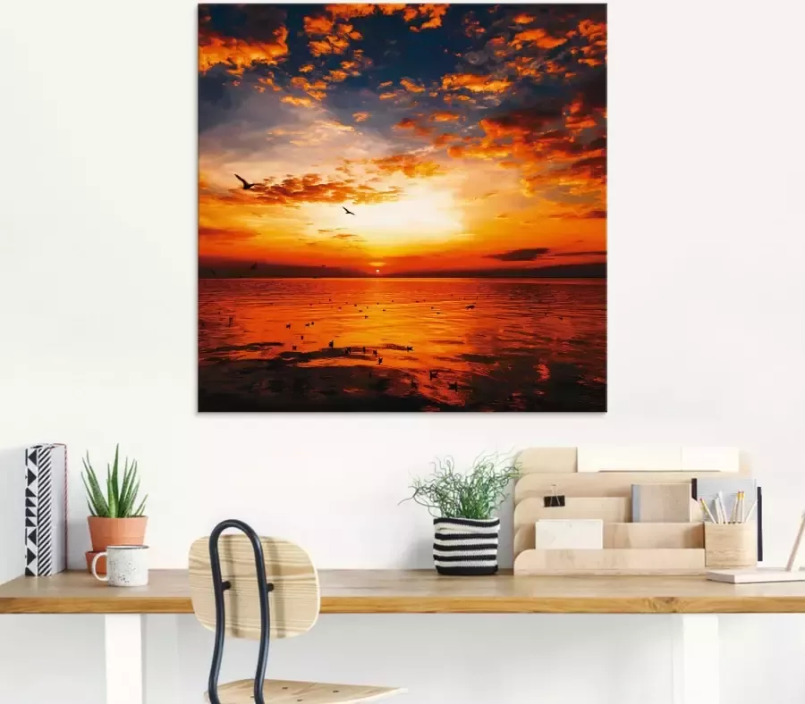 Artland Print op glas Zonsondergang aan het strand met prachtige hemel - Foto 2