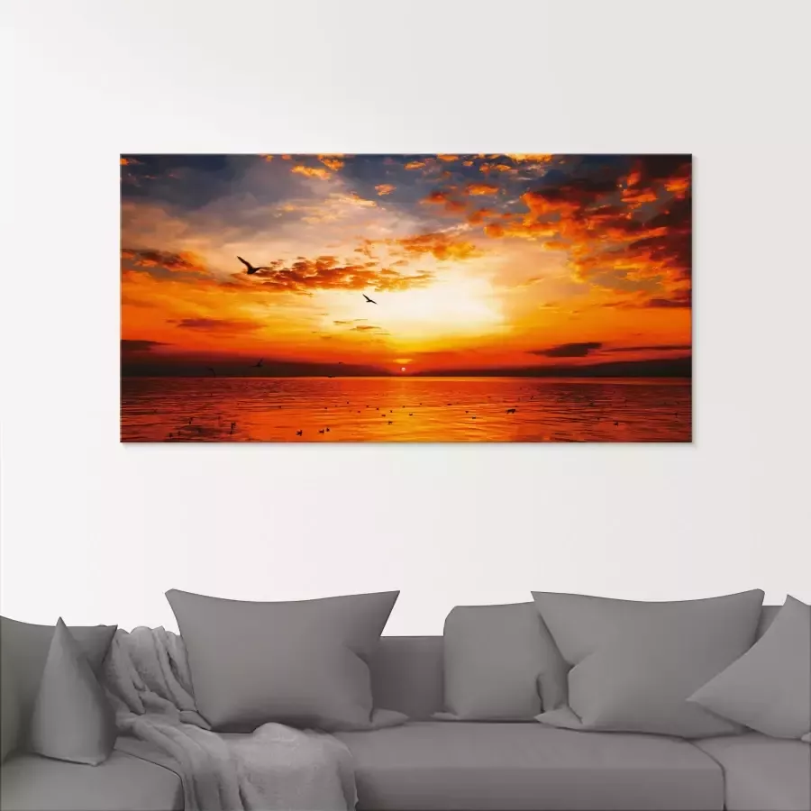 Artland Print op glas Zonsondergang aan het strand met prachtige hemel - Foto 1