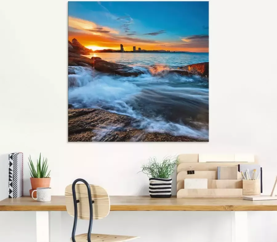 Artland Print op glas Zonsondergang op het strand van Hua-Hin - Foto 2