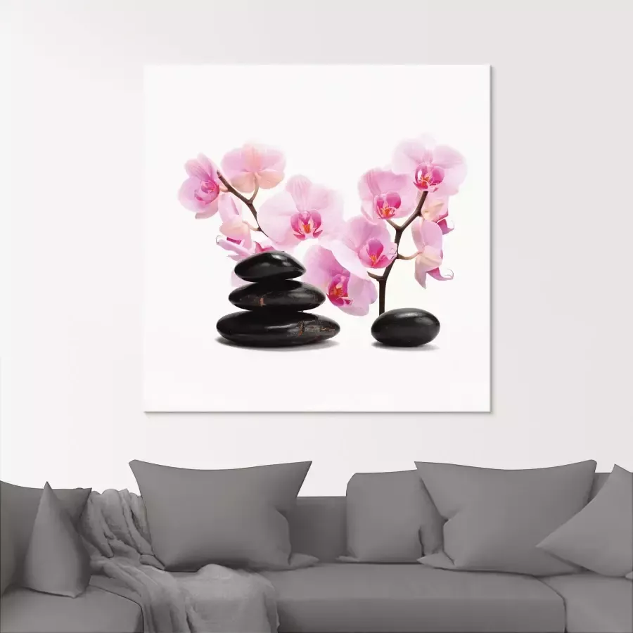 Artland Print op glas Zwarte stenen en roze orchidee