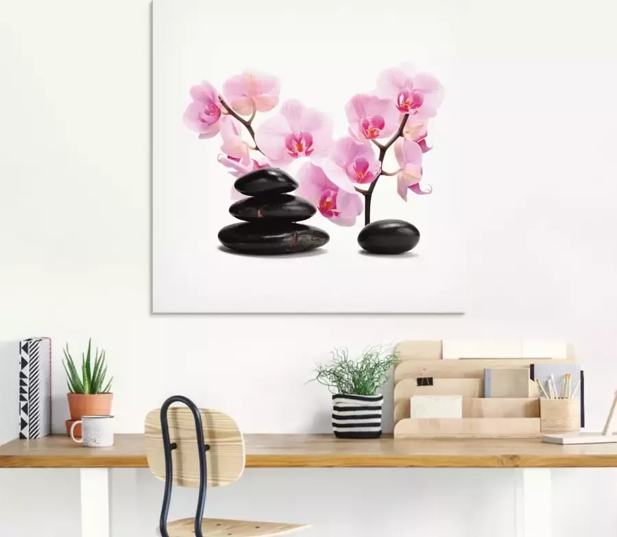 Artland Print op glas Zwarte stenen en roze orchidee - Foto 2