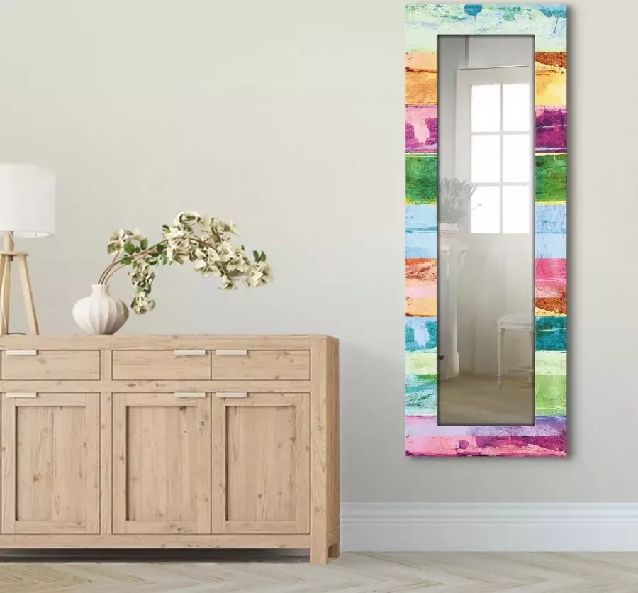 Artland Sierspiegel Gekleurde houten achtergrond spiegel met lijst voor het hele lichaam wandspiegel met motiefrand landhuis