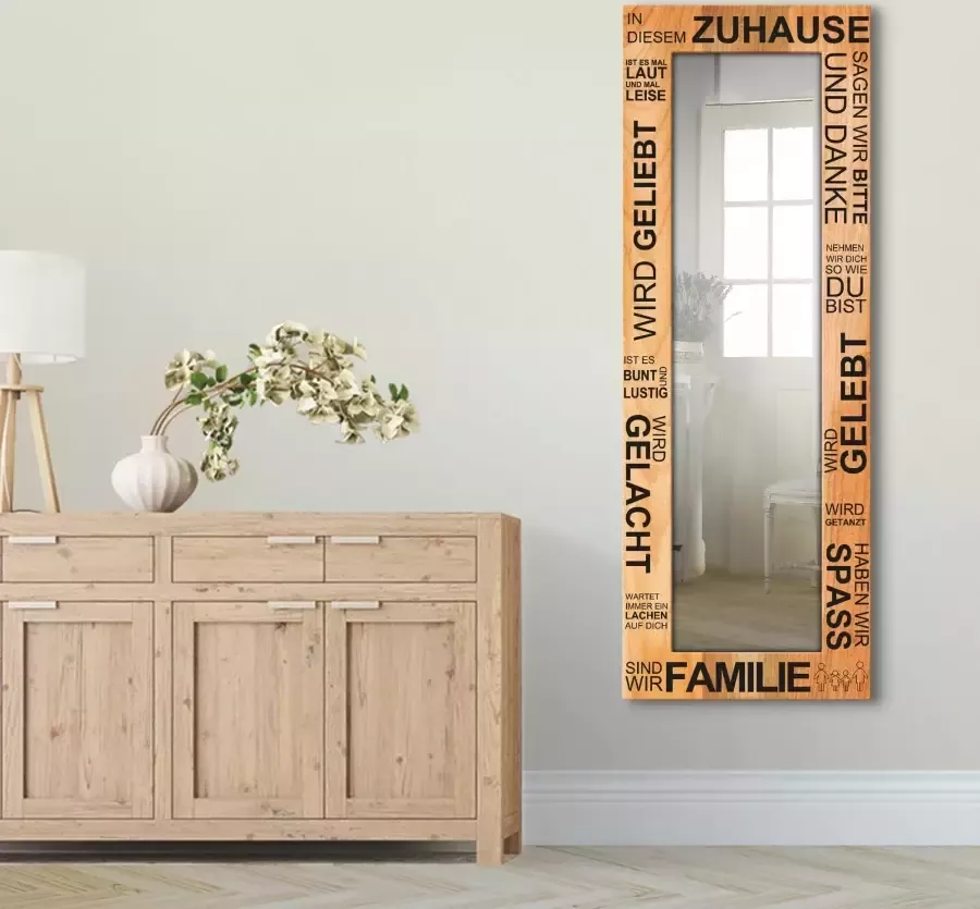 Artland Sierspiegel In dit huis bruin spiegel met lijst voor het hele lichaam wandspiegel met motiefrand landhuis - Foto 1
