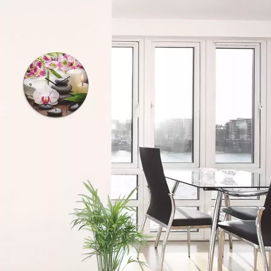 Artland Wandklok Glazen klok rond spa orchideeën bamboe kaars - Foto 2