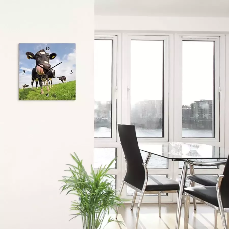 Artland Wandklok Holstein-koe met enorme tong geluidloos zonder tikkende geluiden niet tikkend geruisloos naar keuze: radiografische klok of kwartsklok moderne klok voor woonkamer keuken etc. stijl: modern