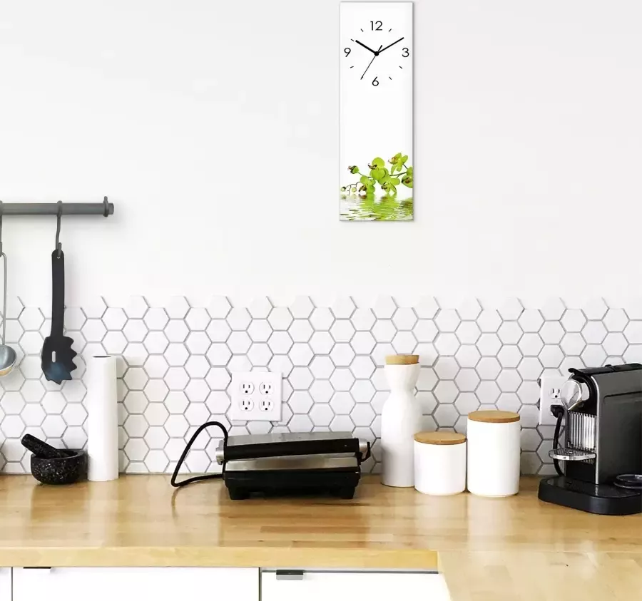 Artland Wandklok Mooie orchidee met groene achtergrond optioneel verkrijgbaar met kwarts- of radiografisch uurwerk geruisloos zonder tikkend geluid - Foto 6