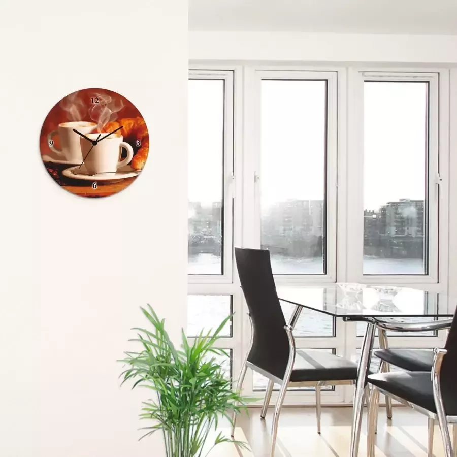 Artland Wandklok Stomende cappuccino en croissant optioneel verkrijgbaar met kwarts- of radiografisch uurwerk geruisloos zonder tikkend geluid - Foto 2