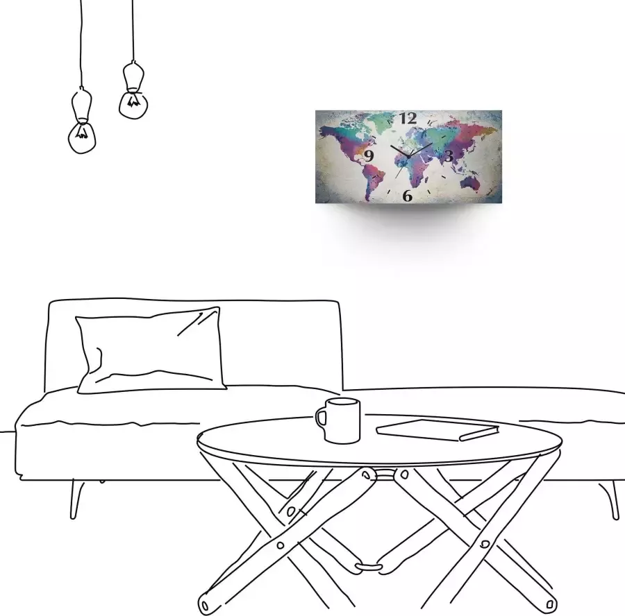 Artland Wandklok Veelkleurige wereldkaart 3d-look geschulpt met kwarts- of radiografisch uurwerk verschillende maten - Foto 4