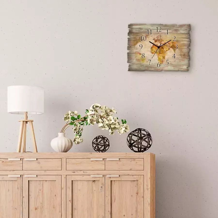 Artland Wandklok Wereldkaart optioneel verkrijgbaar met kwarts- of radiografisch uurwerk geruisloos zonder tikkend geluid - Foto 2