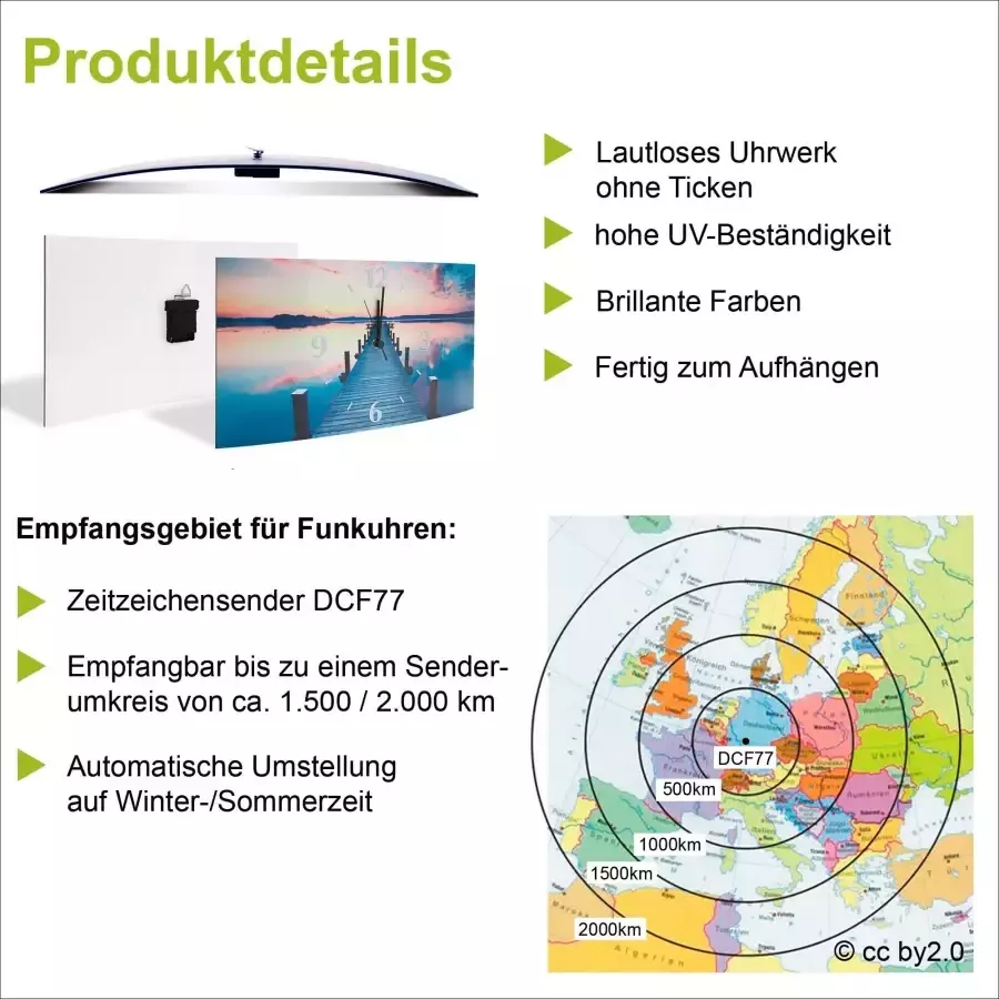 Artland Wandklok Zonsondergang aan het meer 3d-look geschulpt met kwarts- of radiografisch uurwerk verschillende maten - Foto 2