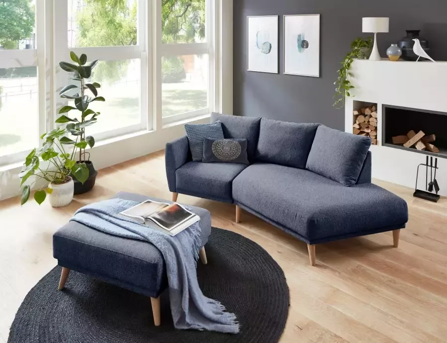 ATLANTIC home collection 2 5-zitsbank Elvis Hoekbank met open einde in Scandinavische stijl massief houten poten