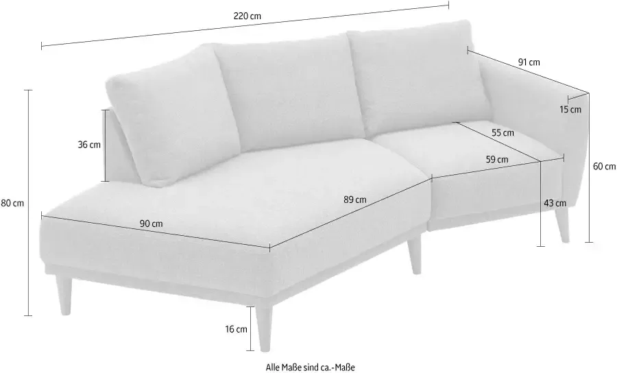 ATLANTIC home collection 2 5-zitsbank Elvis Hoekbank met open einde in Scandinavische stijl massief houten poten - Foto 7