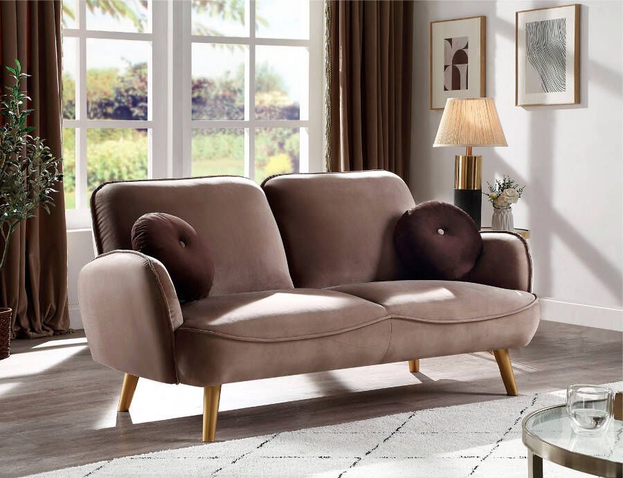 ATLANTIC home collection 3-zitsbank Ben met nosagvering incl. 2 sierkussens goudkleurige massief houten poten - Foto 4