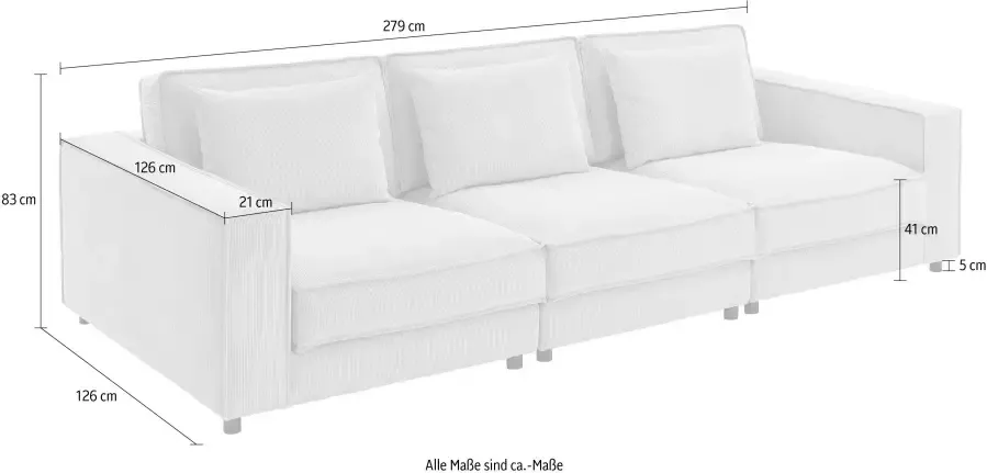 ATLANTIC home collection 3-zitsbank Valan XXL-zitoppervlak met cordbekleding vrij plaatsbaar met golfvering