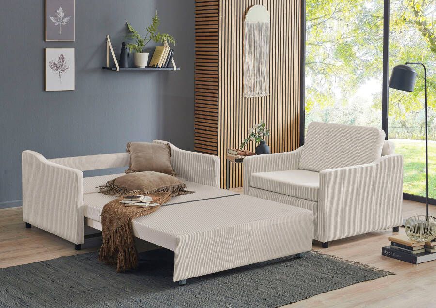 ATLANTIC home collection Slaapbank Anella met cordbekleding met slaapfunctie vrij plaatsbaar - Foto 2