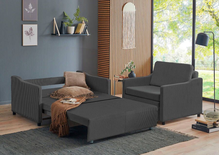 ATLANTIC home collection Slaapbank Anella met cordbekleding met slaapfunctie vrij plaatsbaar - Foto 2