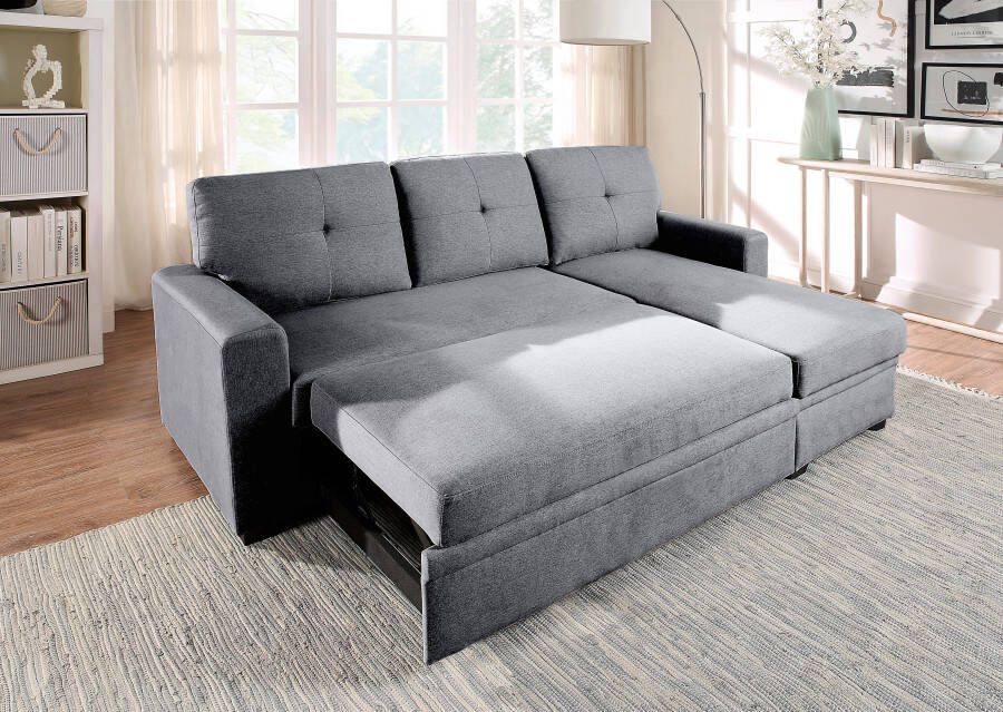 ATLANTIC home collection Hoekbank Gerrit L-vorm Bank met slaapbank functie en bedbox de recamiere kan rechts of links worden gemonteerd