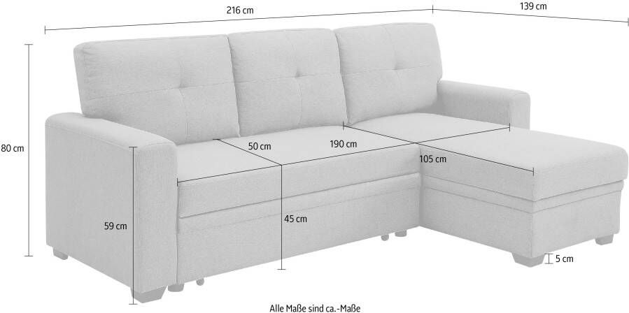 ATLANTIC home collection Hoekbank Gerrit L-vorm Bank met slaapbank functie en bedbox de recamiere kan rechts of links worden gemonteerd - Foto 5