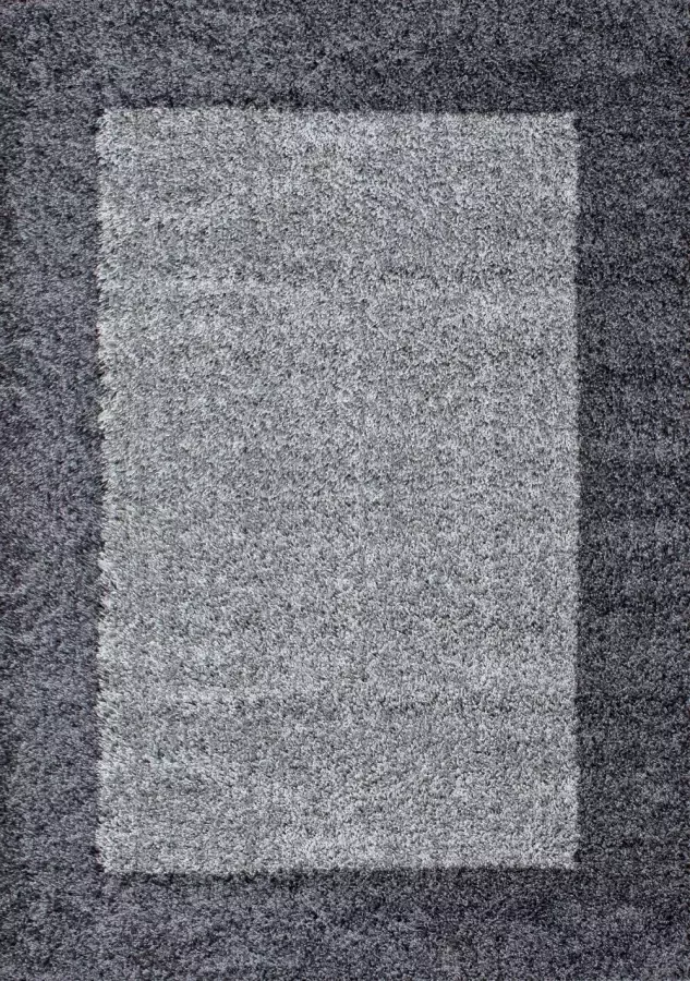 Adana Carpets Hoogpolig vloerkleed grijs licht grijs met lijstmotief 200x290cm - Foto 6