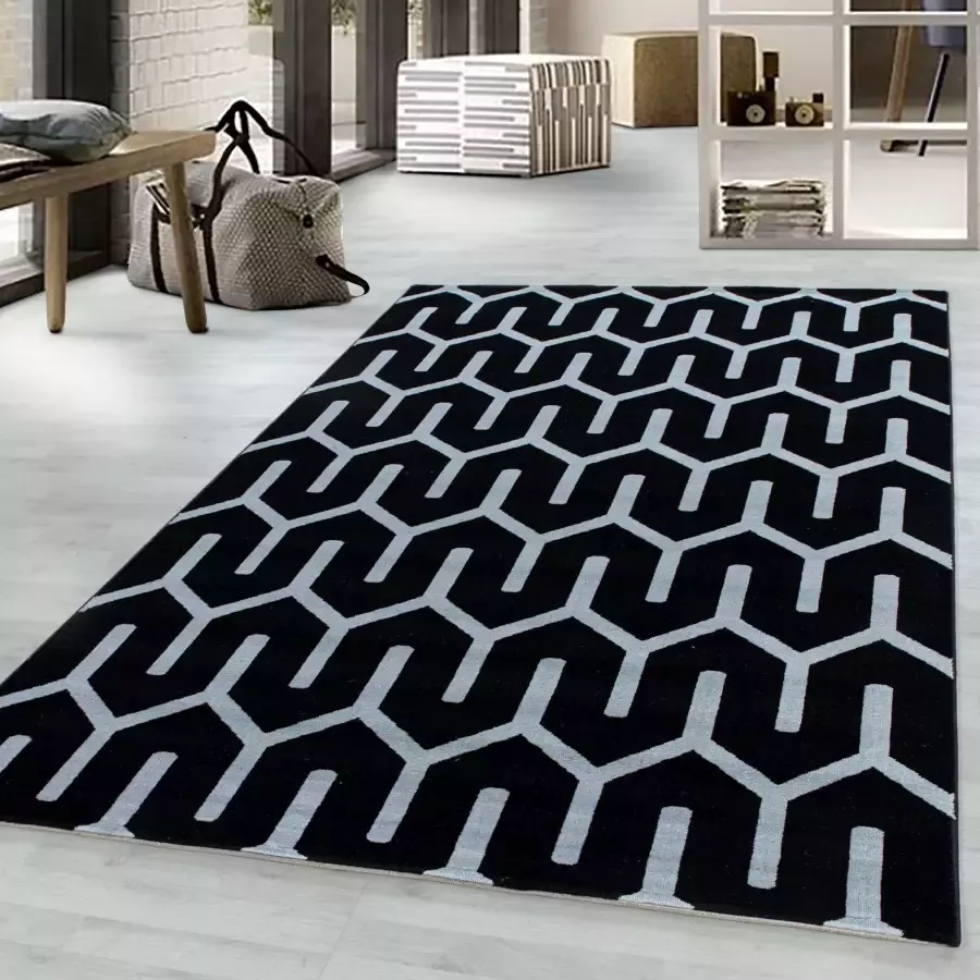 Adana Carpets Modern vloerkleed Streaky Pattern Zwart Wit 140x200cm - Foto 4
