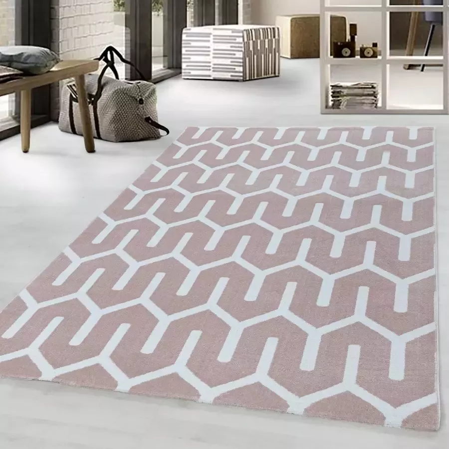 Adana Carpets Modern vloerkleed Streaky Pattern Roze Wit 200x290cm - Foto 4