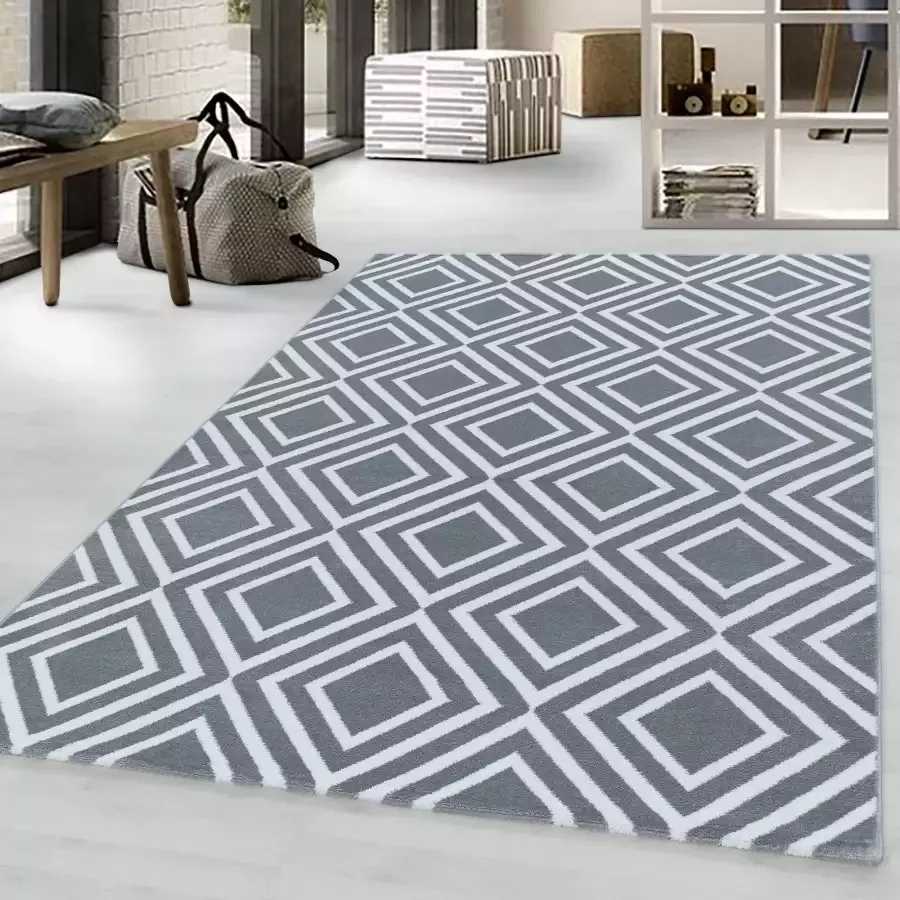 Adana Carpets Modern vloerkleed Streaky Square Grijs Wit 200x290cm - Foto 4