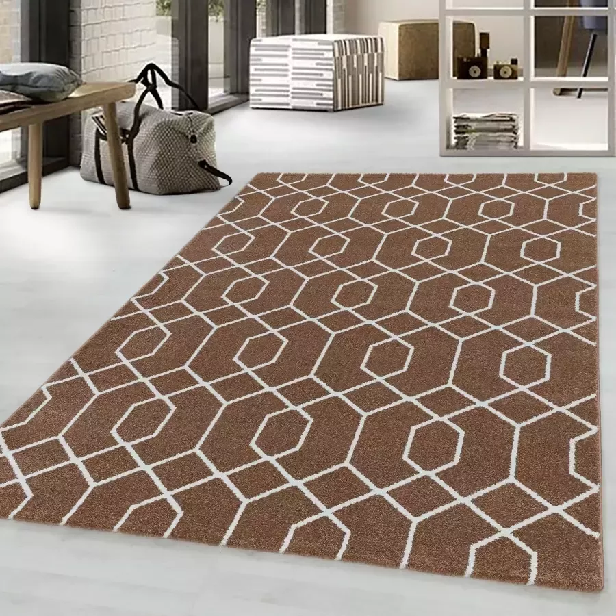 Adana Carpets Retro vloerkleed Stencil Pattern Bruin Wit 120x170cm - Foto 4