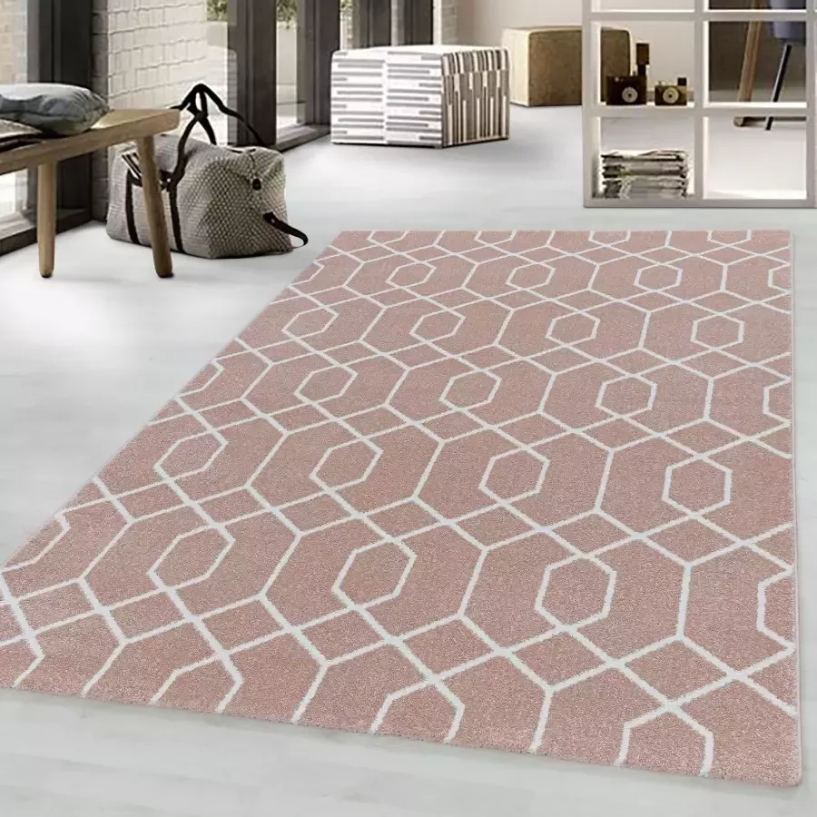 Adana Carpets Retro vloerkleed Stencil Pattern Roze Wit 240x340cm - Foto 4