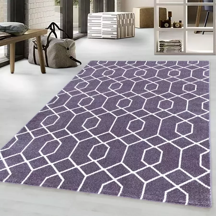 Adana Carpets Retro vloerkleed Stencil Paars Wit 120x170cm - Foto 4
