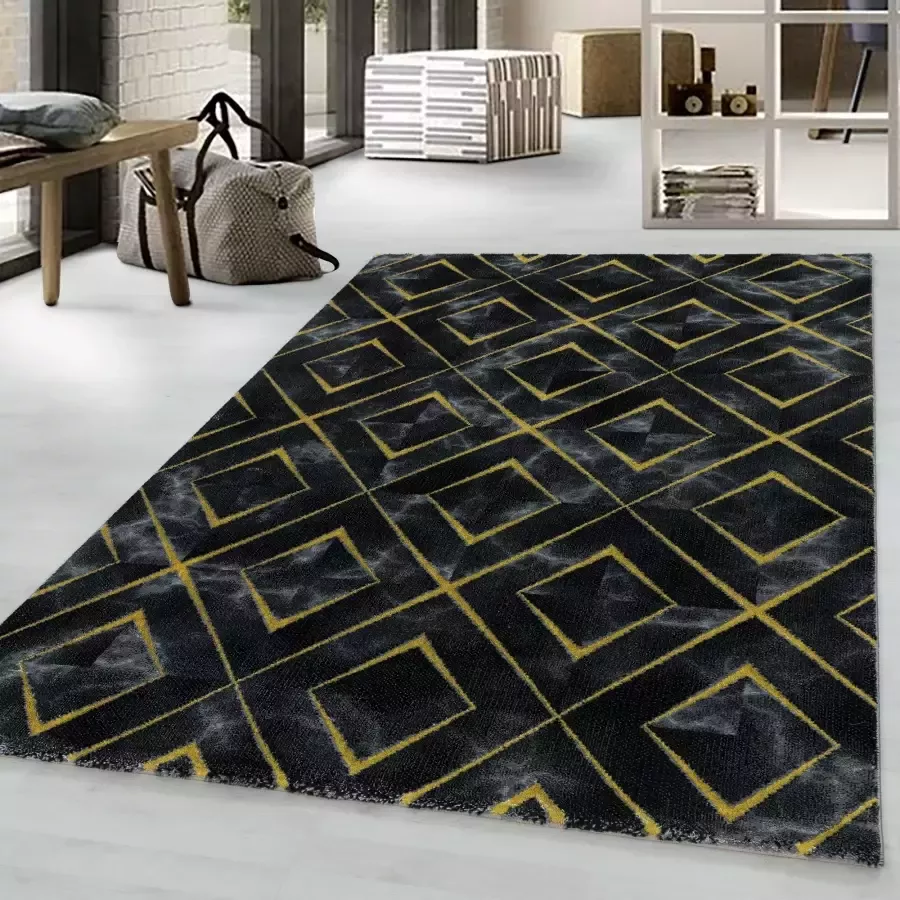 Adana Carpets Modern vloerkleed Marble Square Antraciet Goud 120x170cm - Foto 4