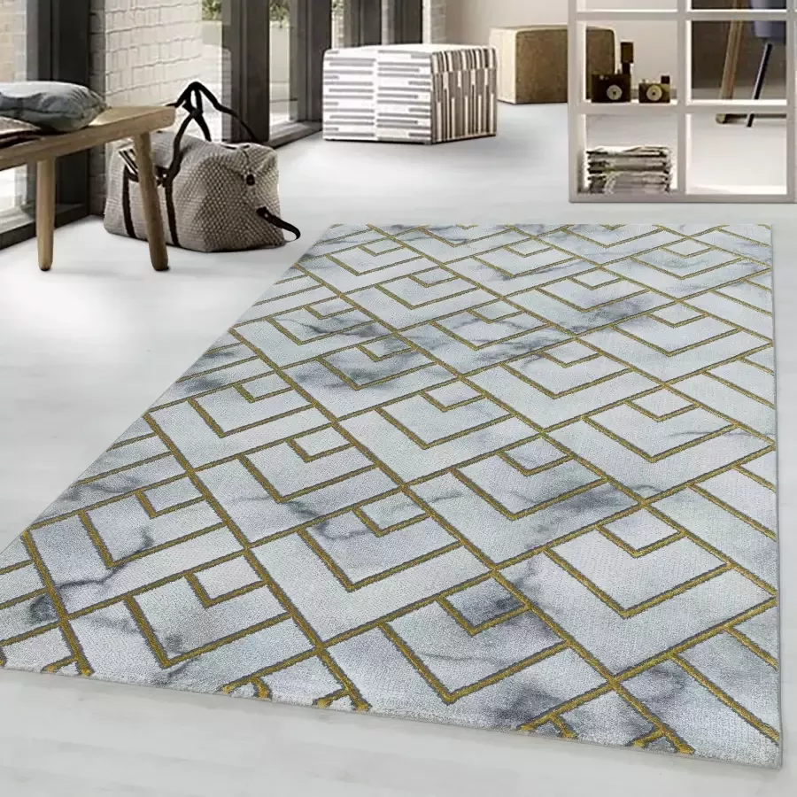 Adana Carpets Modern vloerkleed Marble Pattern Grijs Goud 140x200cm - Foto 4