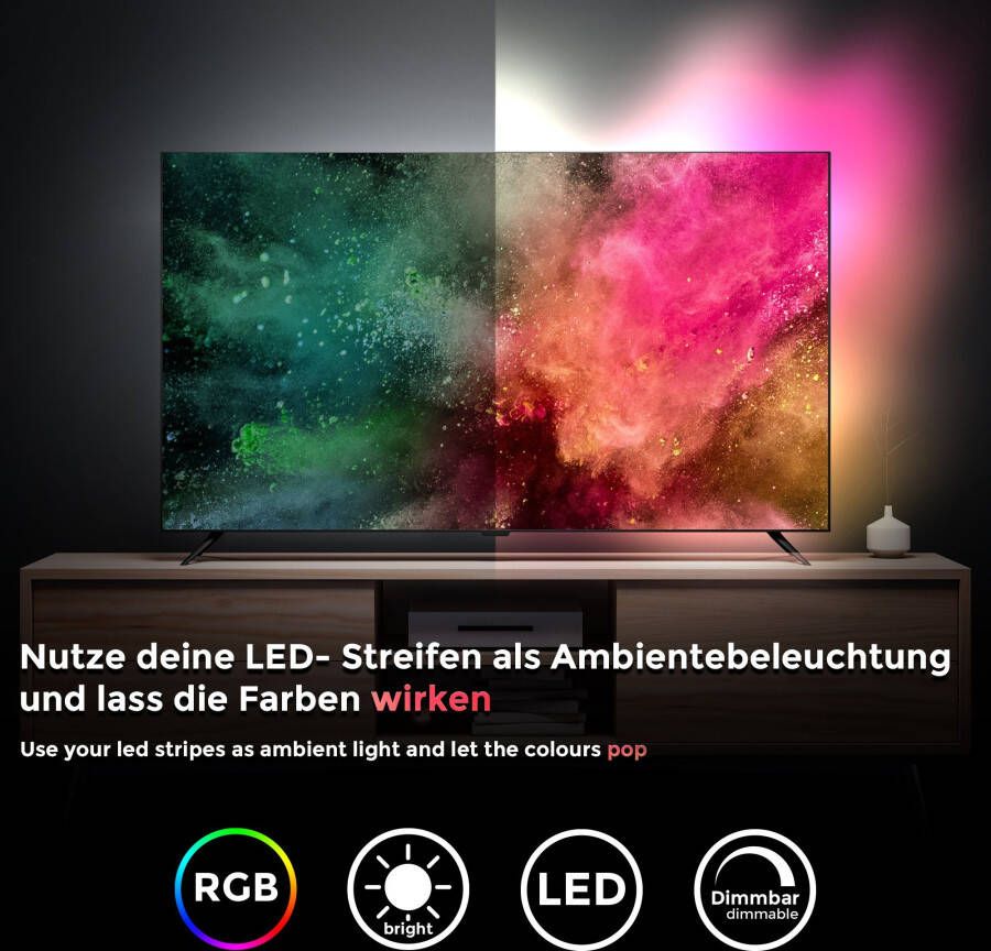 B.K.Licht Led-strepen LED TV-achtergrondverlichting backlight 2m USB RGB zelfklevend - Foto 5