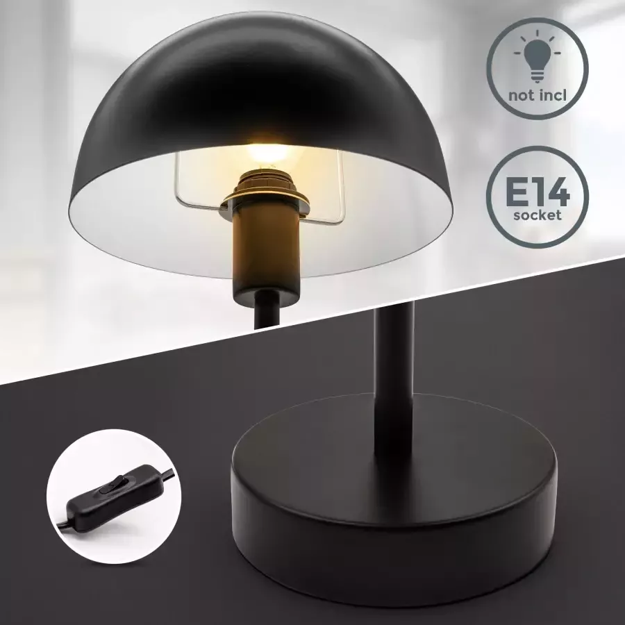 B.K.Licht Tafellamp BK_TL1529 Retro tafellamp E14 fitting mat zwart Nachttafellamp bedlamp kabelschakelaar zonder lamp (max. 25W) (1 stuk) - Foto 3