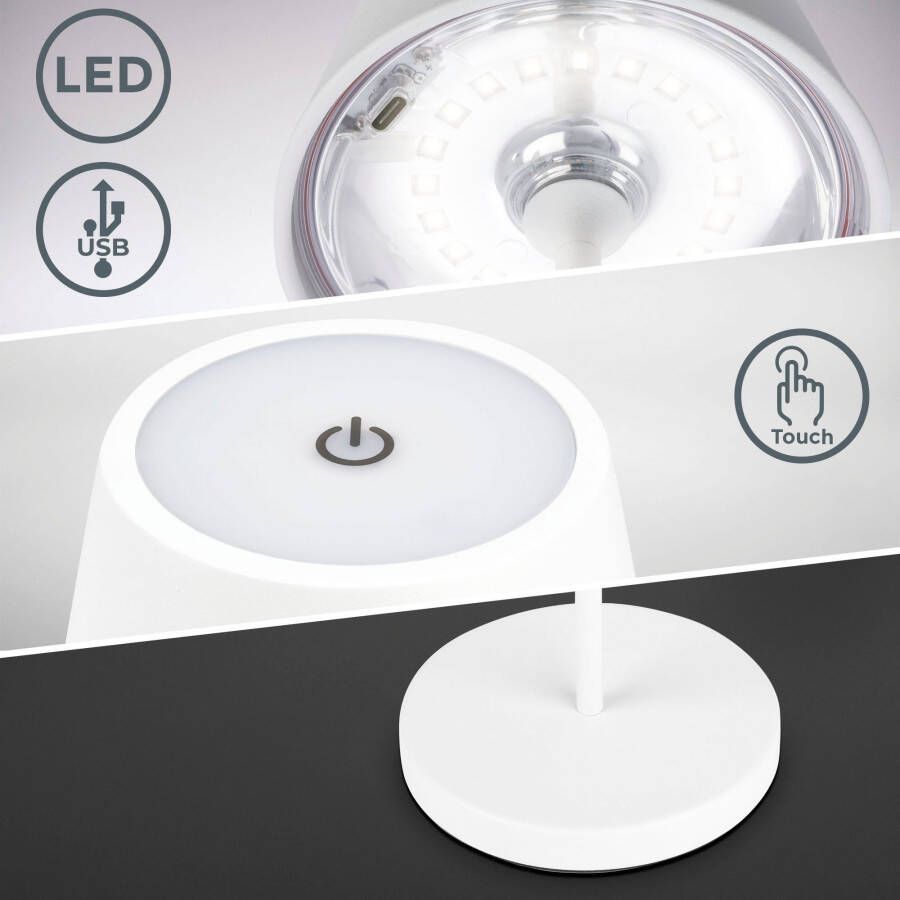 B.K.Licht Tafellamp voor buiten BK_TL1586 LED oplaadbare tafellamp wit met touchdimmer (1 stuk) - Foto 3